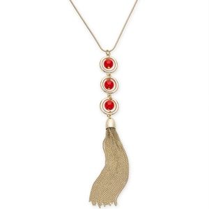 Gold-Tone Circle, Ball & Chain Tassel Necklace